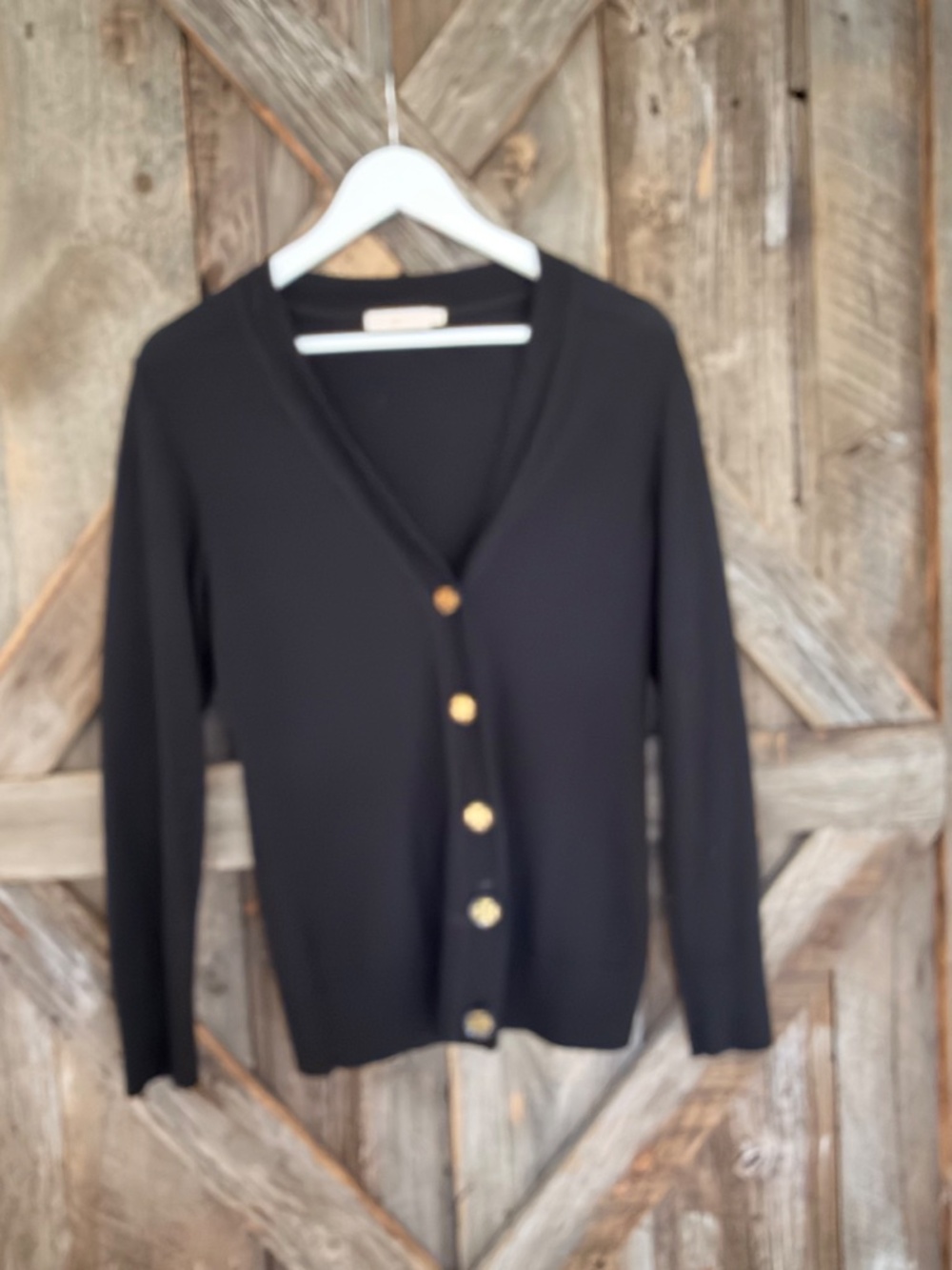 TORY BURCH BLACK CARDIGAN 100% MERINO WOOL SWEATER WOMEN'S MEDIUM M